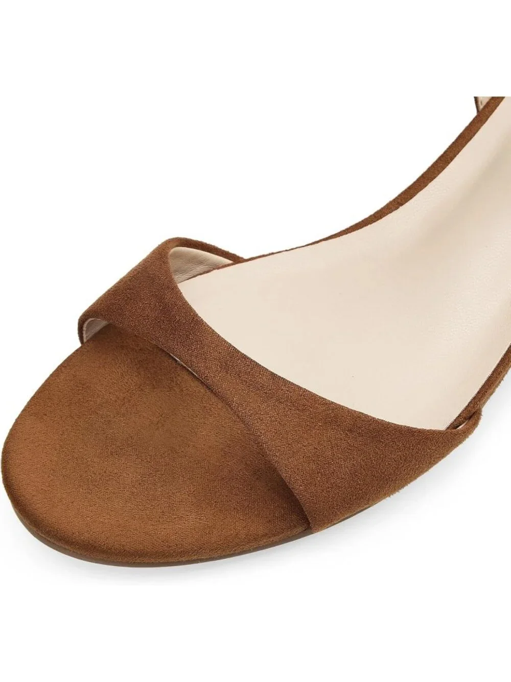 Women's Brown Suede Round Open Toe 1.5 Inch Low Heels Ankle Strap Heel Sandals